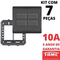 7un Interruptor Paralelo Three Way 4 Teclas 10A Com Placa 4x4 Habitat Black FAME