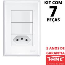 7un Interruptor Simples 2 Teclas 16A e Tomada Padrão 2P+T 10A Com Placa Evidence FAME