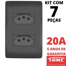 7un Tomada Padrão Dupla 2P+T 20A Com Placa Habitat Black FAME