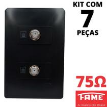 7un Tomada Para Antena De Tv Para Cabo Coaxial Dupla Com Placa Habitat Black FAME