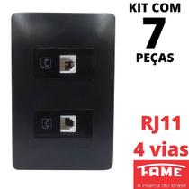 7un Tomada Telefone RJ11 4 Vias Dupla Com Placa Habitat Black FAME