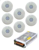 7x hiper led 16w abs azul iluminacao piscina com fonte 10a