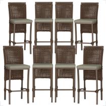 8 Banqueta em Alumínio Roma Marrom Corda Náutica Tecido 8