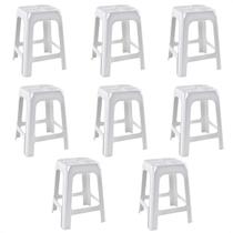 8 Banquetas Banco Plástico Resistente Branco Empilhável 46CM