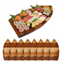 8 Barcas Sushi Sashimi Madeira Teca Para Servir Comida Oriental 40Cm