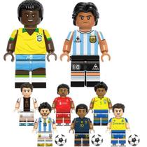 8 BONECOS MINIFIGURES JOGADOR DE FUTEBOL LENDÁRIO DO MUNDO Pelé Maradona Cristiano Ronaldo e mais Presente educativo Blocos Montar Lets Go 88pçs PL