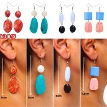 8 brincos Kit com 4 pares de brincos feminino em diversos tamanhos e cores