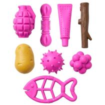 8 Brinquedos Para Cães Pet Mordedor Bolinha Batata Peixe Graveto Borracha Atóxica