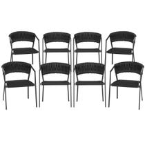 8 Cadeiras Atenas Tricô Náutico e Alumínio com Proteção UV para Varanda, Cozinha, Área, Jardim - Pintura Preto