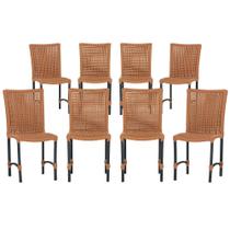 8 Cadeiras de Jantar Cannes de Alumínio com Pintura Preta e Trama Tela de Corda Náutica