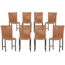 8 Cadeiras de Jantar Cannes de Alumínio com Pintura Preta e Trama Tela de Corda Náutica