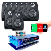 8 Caixa De Som Acústica C/ Suporte Parede Ambiente 55w + Amp