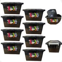 8 Caixa Organizadora Multiuso Preta Com Trava Prata 20 Lts