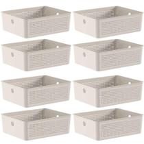 8 Caixas Organizadoras Multiuso Flow Bege 12L Ou Cestos Plásticos Lavanderia Closet