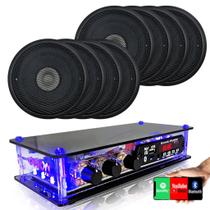 8 Caixas Som Ambiente 5 Preta Teto + amplificador Bt 2ch 40w