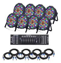 8 Canhão Par Led 54 Led 3w Rgbwa + Mesa Dmx + Cabos 5m