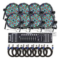 8 Canhao Refletor Led Rgbw 54 Leds 3w + Mesa Dmx + Cabos 10m