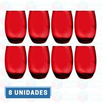 8 Copo de Vidro Bellagio 450ML Vermelho Redondo Bebidas Suco