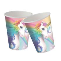 8 Copo Papel 200 ml Unicórnio Festa Infantil Aniversário