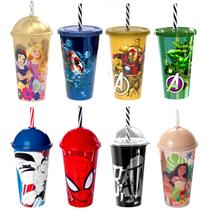 8 Copos 500ml com Canudo Original Plasútil Estampa Super Herói Infantil