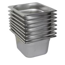 8 Cubas Gastronômica Buffet GN 1/6 100mm Aço Inox Sem Alça