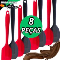 8 Espátula Reta Kit Silicone Pão Duro Raspadora Conjunto Para Bolo Massa Confeitaria Restaurante