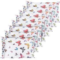 8 Fronhas Avulsas Percal 200 Fios Algodão Ponto Palito Borboletas