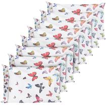 8 Fronhas Em Percal 200 Fios Algodão Ponto Palito Borboletas