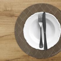 8 Jogo Americano Redondo Kori Bege Mesa Posta Jantar Pvc