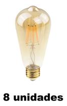 8 Lampada Filamento Industrial Led 4w Ambar St64 E27 Ali48