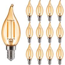 8 Lâmpada Vela Chama Filamento Led Retrô 2W 110V Âmbar E14