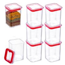 8 Mini Pote Empilhável 160ml Hermético Porta Tempero Sementes Granulados Itens de Costura Vermelho