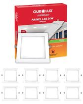 8 Painel Plafon Ourolux Led Embutir 24w Bivolt Luz Neutra