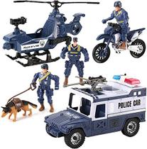 8 PCS Police Rescue Patrol Toy Vehicles and Figures Playset - Helicóptero, Caminhão SWAT, Motocicleta, Figuras de Ação, K-9, Armas e Acessórios para Crianças