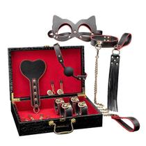 8 Peças c/ Coleira Guia Venda Mordaça Algema Tornozeleira Chicote e Chibata