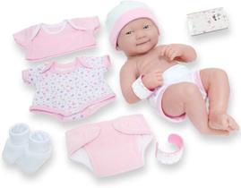 8 peças Layette Baby Doll Gift Set JC Brinquedos - La Newborn Nursery 14" Boneca recém-nascida sorridente de 14" em rosa Idades 2+, Sorriso Rosa