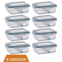 8 Pote de Vidro 1040ml Retangular Divisória Marmita Fitness 8 Pote de Vidro 1040ml Retangular Divisória Marmita Fitness