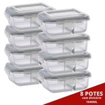 8 Pote Retangular 1040ML c/ Divisória e Tampa Marmita Lancheira