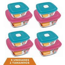 8 Potes de Vidro Com Tampa 2 Tamanhos Facilita Vap Marinex