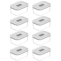 8 Potes De Vidro Hermético 725ml Fresh Lock Branco Fechado 17X7,5 Marmita Comida OU