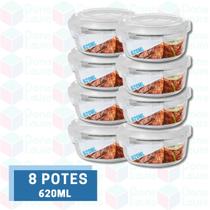 8 Potes de Vidro Redondo 620ML Marmita 4 Travas Casa Cozinha 8 Potes de Vidro Redondo 620ML Marmita 4 Travas Casa Cozinha