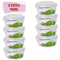 8 Potes Hermetico 950ml Redondo Vidro Multiuso Microondas 8 Potes Hermetico 950ml Redondo Vidro Multiuso Microondas