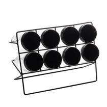 8 Potes Lyor para Temperos de Vidro e Suporte de Metal Preto 8 Potes Lyor para Temperos de Vidro e Suporte de Metal Preto