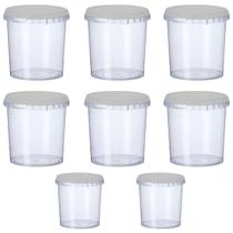 8 Potes Para Alimentos 500ML Transparente Com Tampa 11x9,5Cm