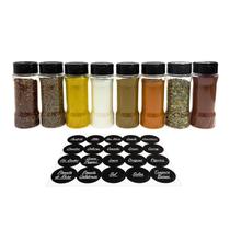 8 Potes Tempero Condimentos De Plástico 130ml + Etiquetas 8 Potes Tempero Condimentos De Plástico 130ml + Etiquetas