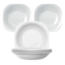 8 Pratos Fundo de Vidro Opalino Branco Quadrado Plaza Nadir 21cm