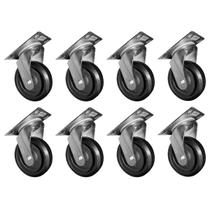 8 Rodas p Móveis 5'' Ferro/Borracha s Freio Placa Giratória