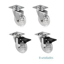 8 Rodízio Giratório Silicone Rodinha 50mm 4C/Trava 4S/Trava