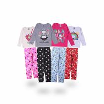 8 Roupa Infantil Meia estação der Inverno para Menina 4 Blusas Longa e 4 Calças Legging Estampada