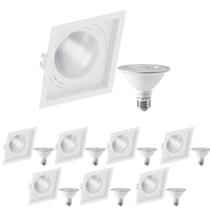8 Spot Embutir Quadrado Recuo PAR30 + 1 Lâmpada LED 10W 3000K E27